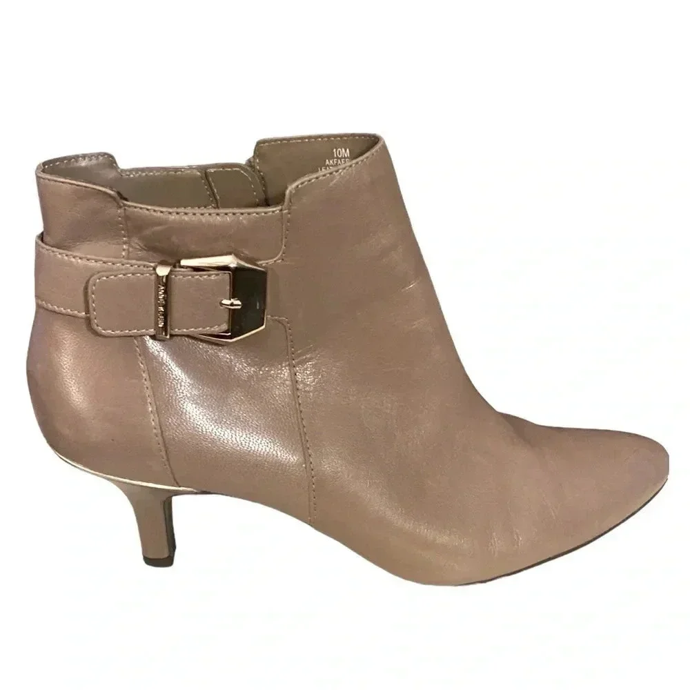 ANNE KLEIN | Faeryn Leather Ankle Taupe Booties Size 10M